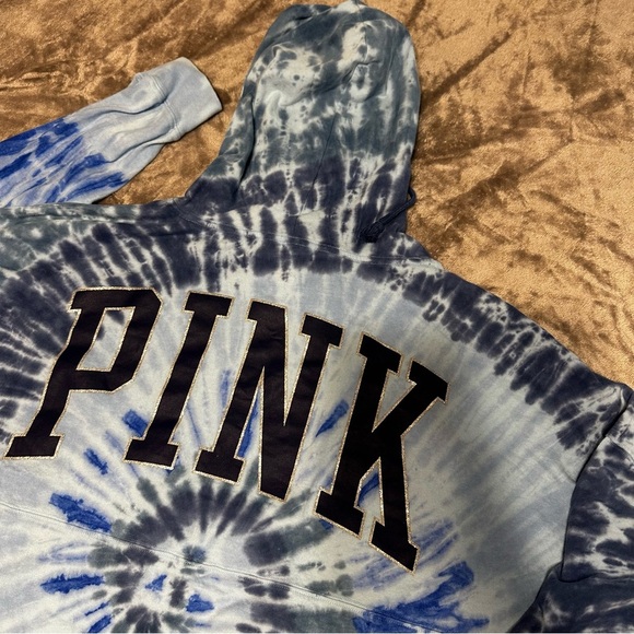 Victoria’s Secret PINK Tie-Dye Hoodie Blue Gray Long Sleeve Women’s Size M - Picture 9 of 9